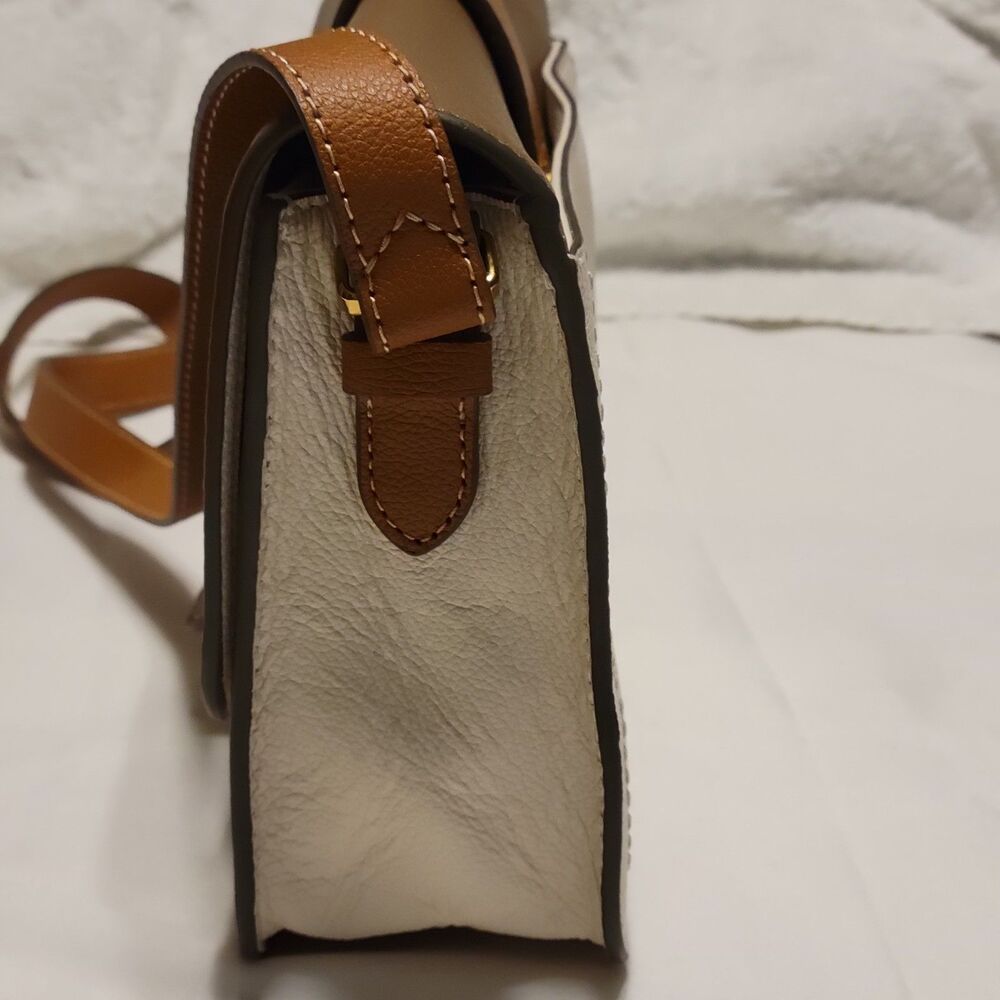 Fossil Medium Leather White Tan Beige Shoulder Crossbody Purse Bag - Picture 4 of 14
